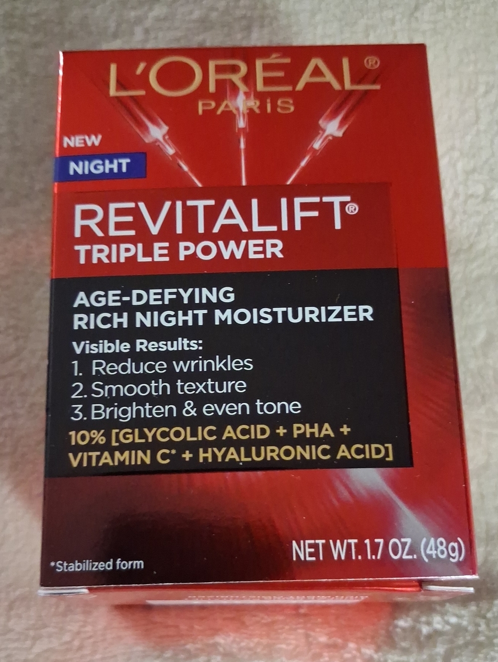 LOREAL Revitalift Triple Power Night Rich Moisturizer - Red 1.7 OZ
